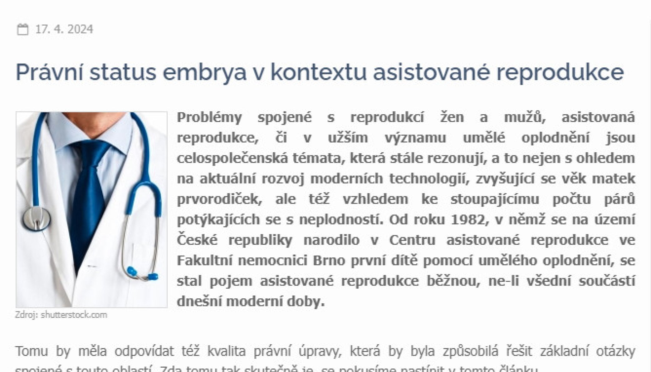 Právní status embrya v kontextu asistované reprodukce