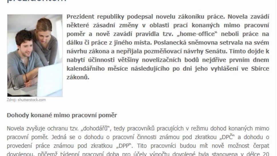 Vybrané změny v zákoníku práce podepsané prezident