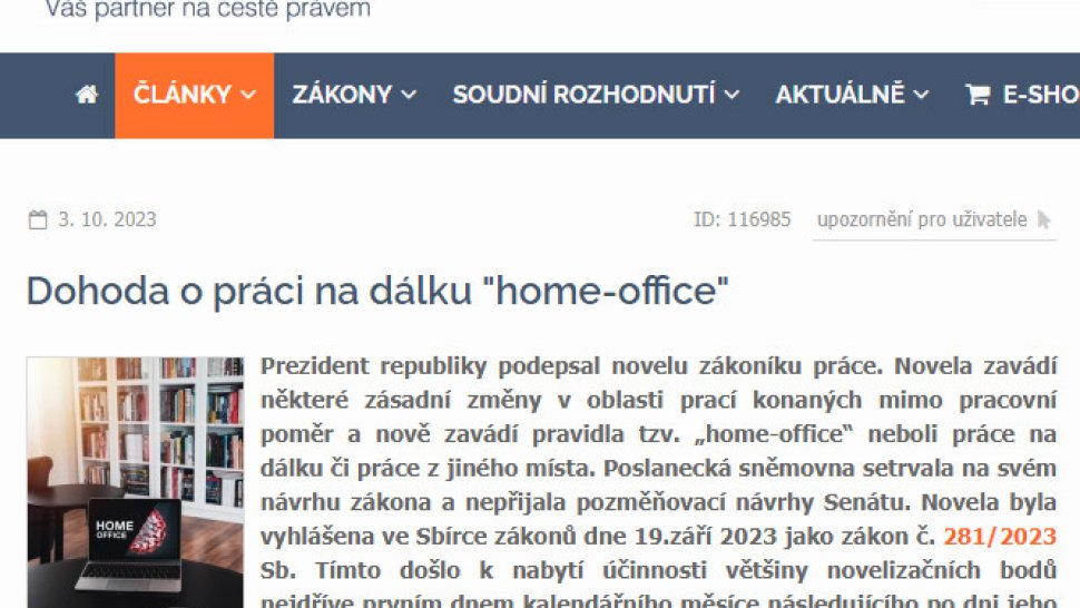 Dohoda o práci na dálku "home-office"