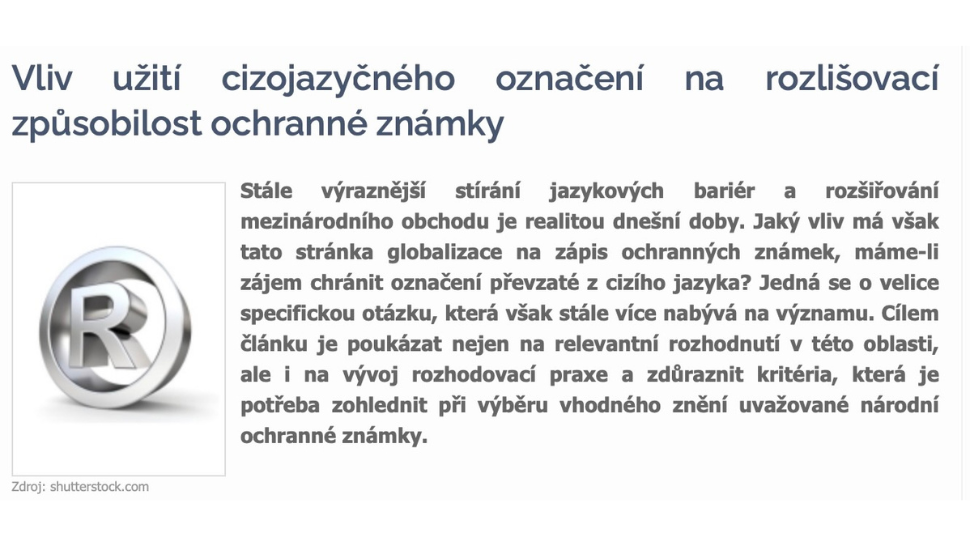 Vliv užití cizojazyčného označení na rozlišovací způsobilost ochranné známky